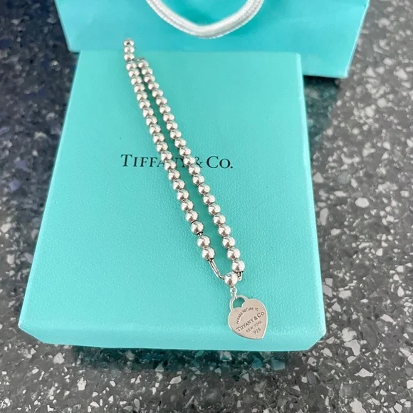 Tiffany Heart Tag Bead Bracelet in Silver 7.5 in - Picture 3 of 6